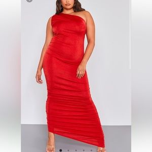 PrettyLittleThing. One shoulder slinky long line lilac dress.